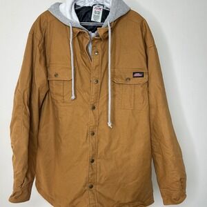 Dickies XL Extra Large Mens Hooded Shirt Jacket Barn Coat Brown Workwear